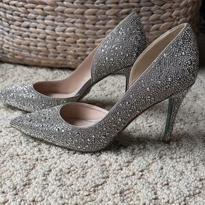 Betsey Johnson Silver Crystal-Embellished Pointed-Toe Pumps